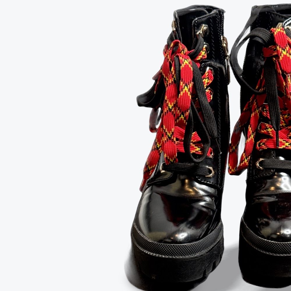 Bershka Combat Boots Patent Leather Grungecore Platform Goth Chunky Heel 6.5 US